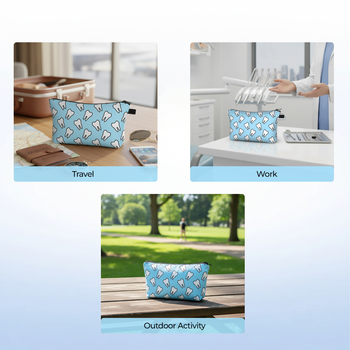 IDENTical Teeth Print Travel Pouch With Zipper