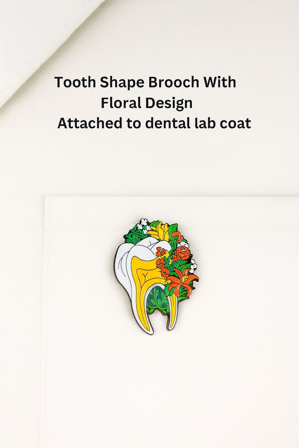 iDentical Tooth Shape Brooch With Floral Design - Pack of 1 (ZYR-7608)