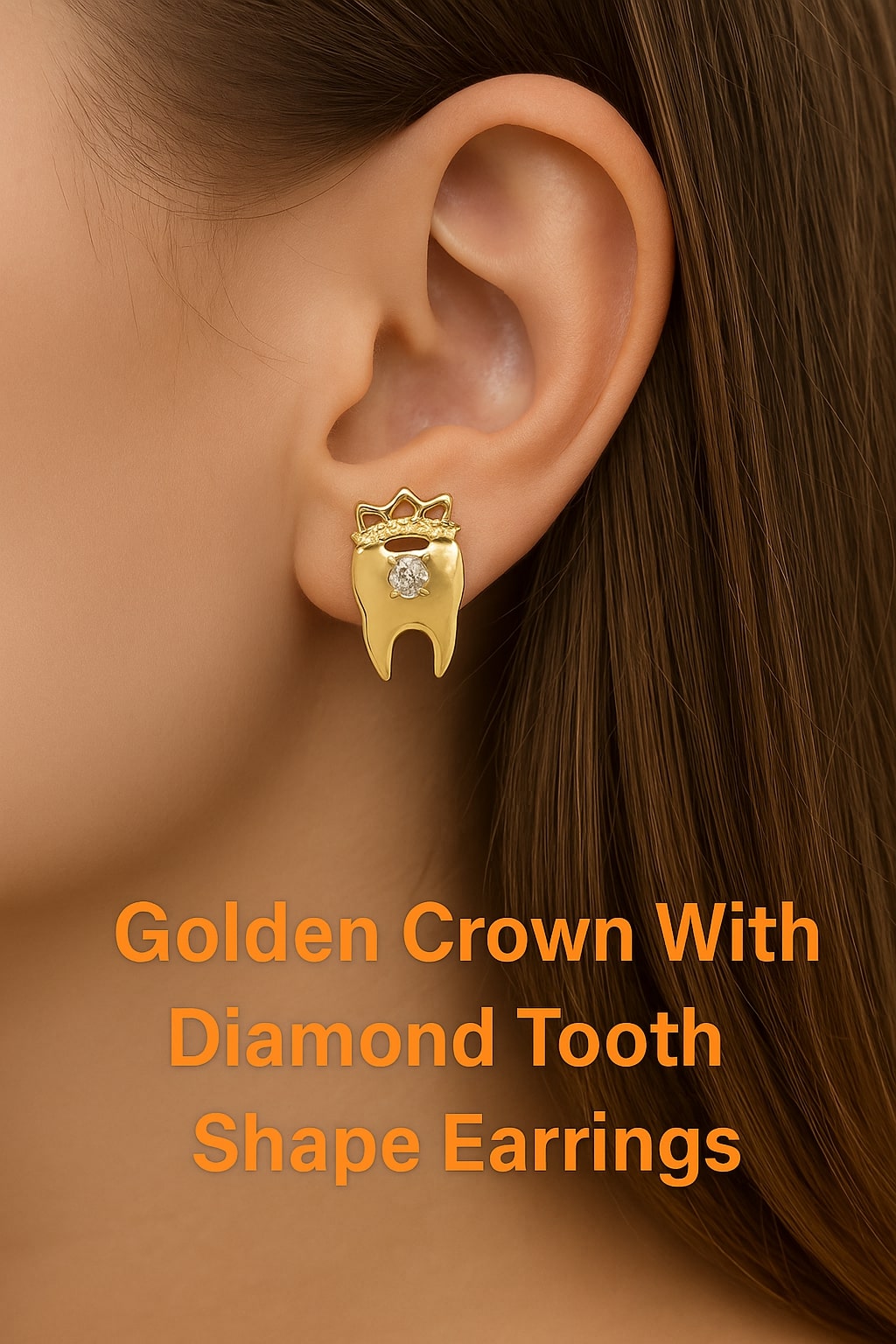 iDentical Golden Crown With Diamond Tooth Shape Earrings Pack Of  (ZYR-4073)