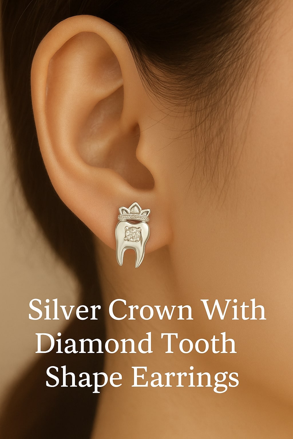 iDentical Silver Crown With Diamond Tooth Shape Earrings - Pack Of 1 (ZYR-4074)