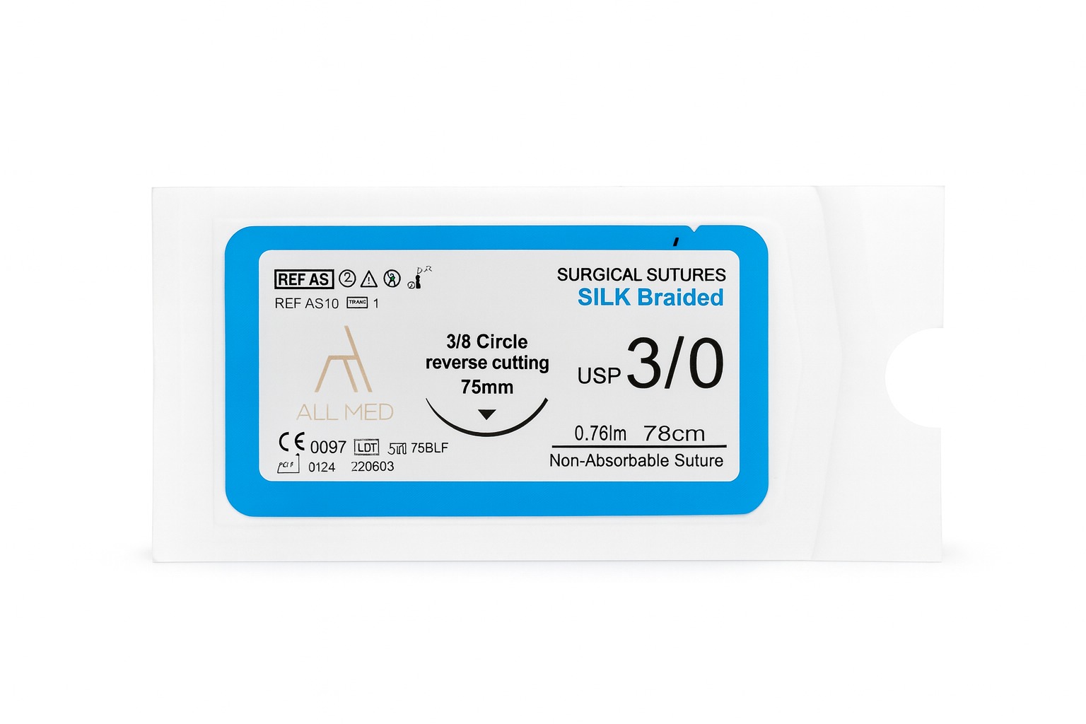 All Med Silk Braided 3-0 3/8 Circle Reverse Cutting Suture (Pack Of 1) - 26mm