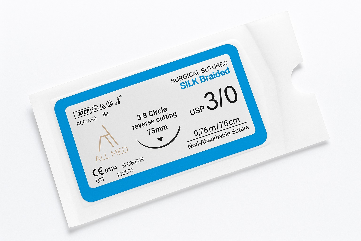 All Med Silk Braided 3-0 3/8 Circle Reverse Cutting Suture (Pack Of 1) - 26mm