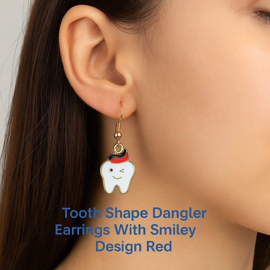IDentical Tooth Shape Dangler Earrings With Smiley Design Red– Set Of 1  (ZYR-4083-1)