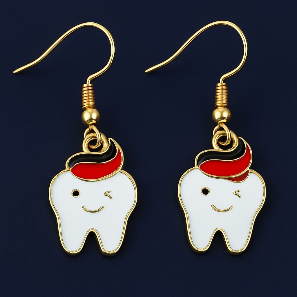 IDentical Tooth Shape Dangler Earrings With Smiley Design Red– Set Of 1  (ZYR-4083-1)