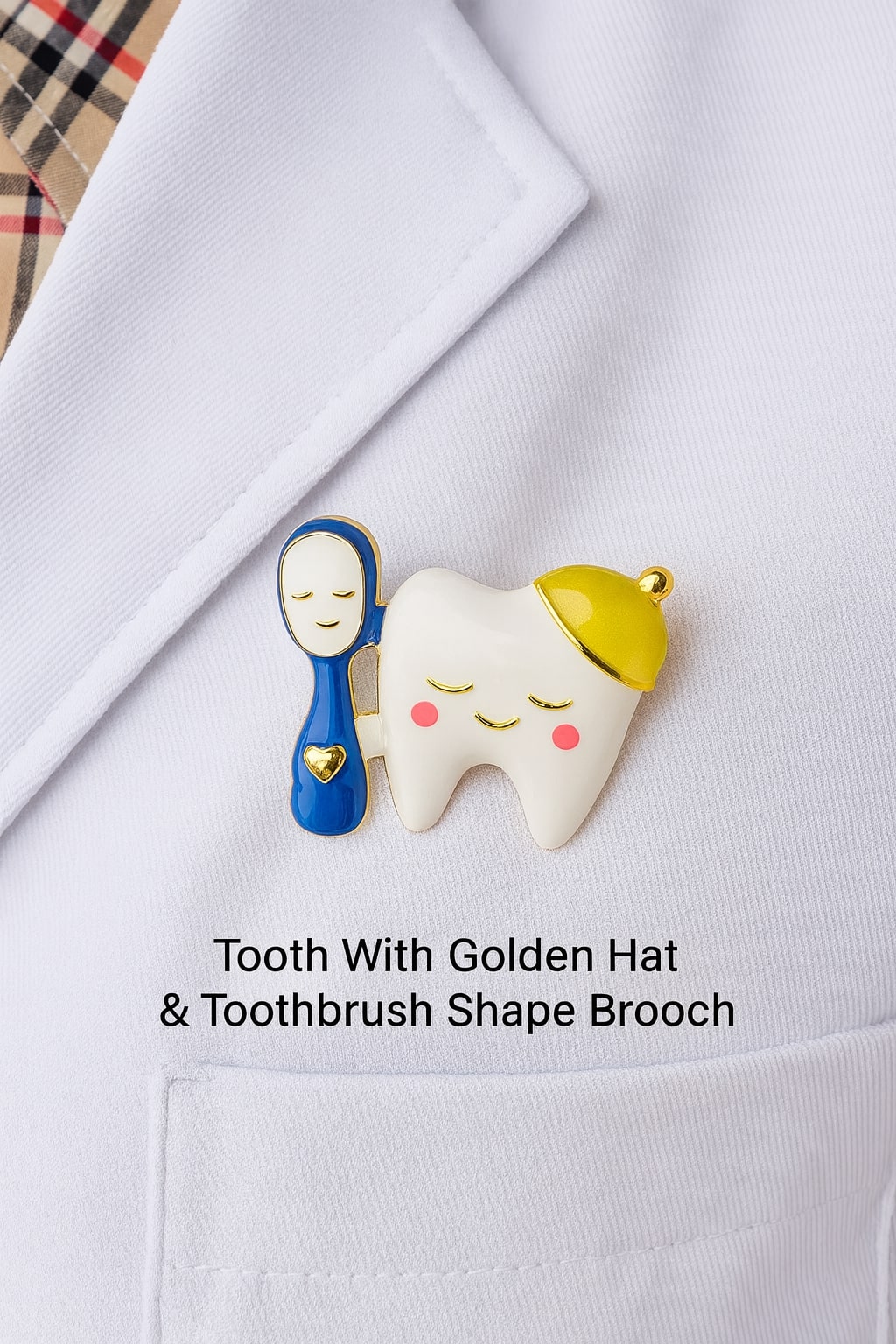 iDentical Tooth With Golden Hat & Toothbrush Shape Brooch - Pack Of 1 (ZYR-4060)