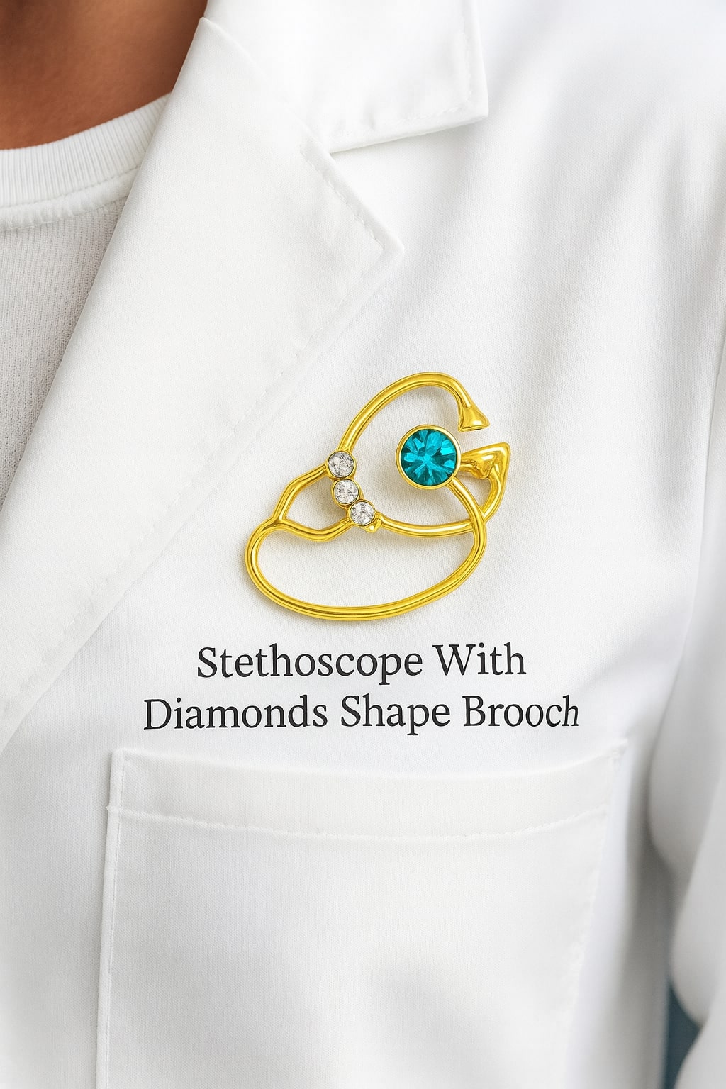 iDentical Stethoscope With Diamonds Shape Brooch - Pack of 1 (ZYR-7804)
