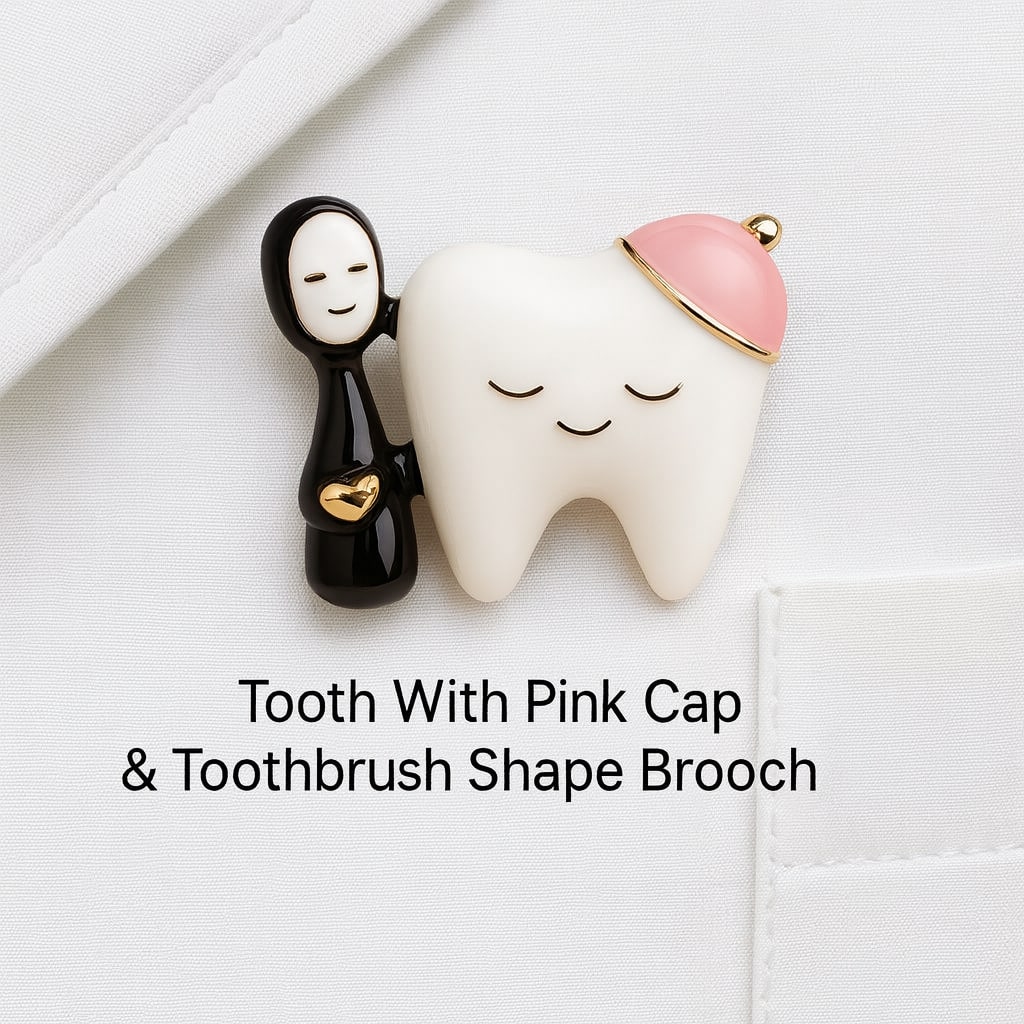 iDentical Tooth With Pink Cap & Toothbrush Shape Brooch – Pack of 1 (ZYR-4060)