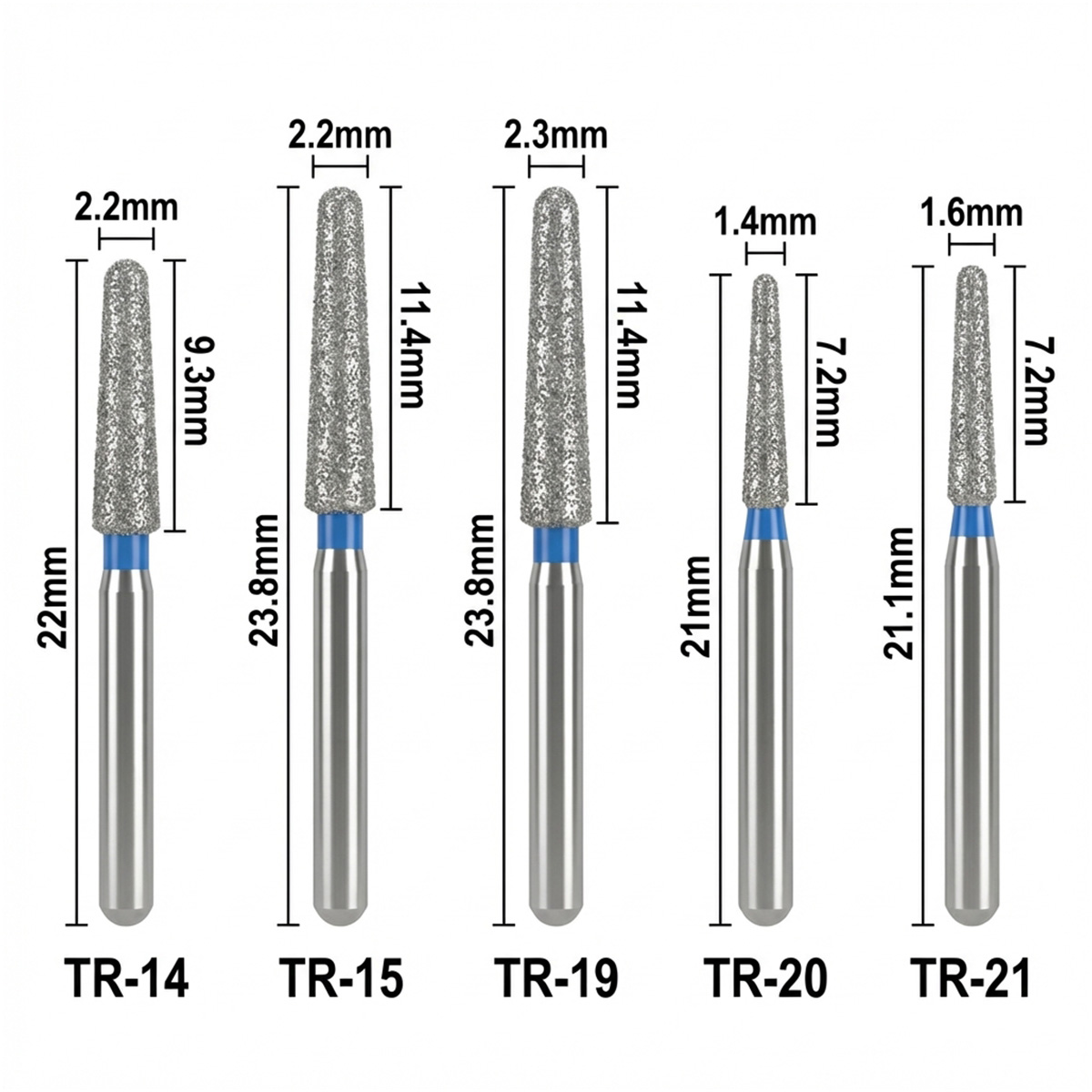 Mani Diamond Airotor Burs - Taper Round End / Tr Series