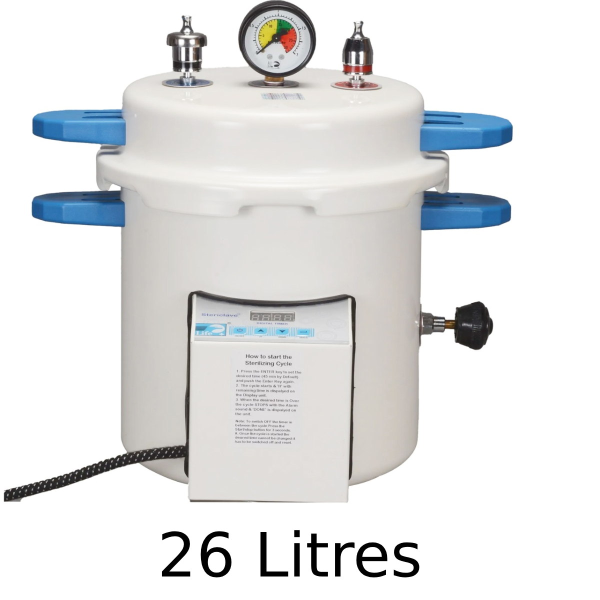 Life Stericlave With Digital Display Timer  - 26 Litres With 2 Drums (11 x 5  inches each) [ST1214EDT] (Suitable for Sterilizing IMPLANT KIT)