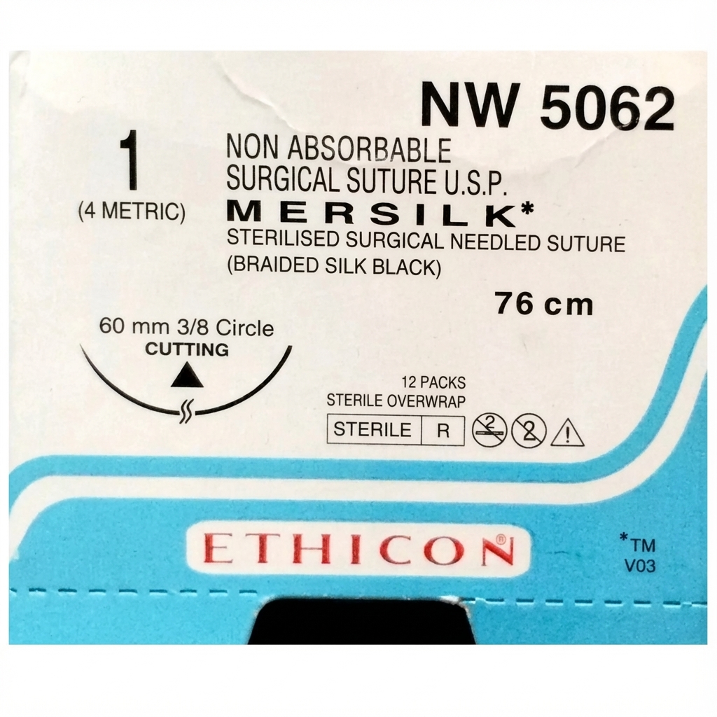 Ethicon Mersilk #1 Black Braided Suture - 76cm (Nw 5062P) Pack of 12