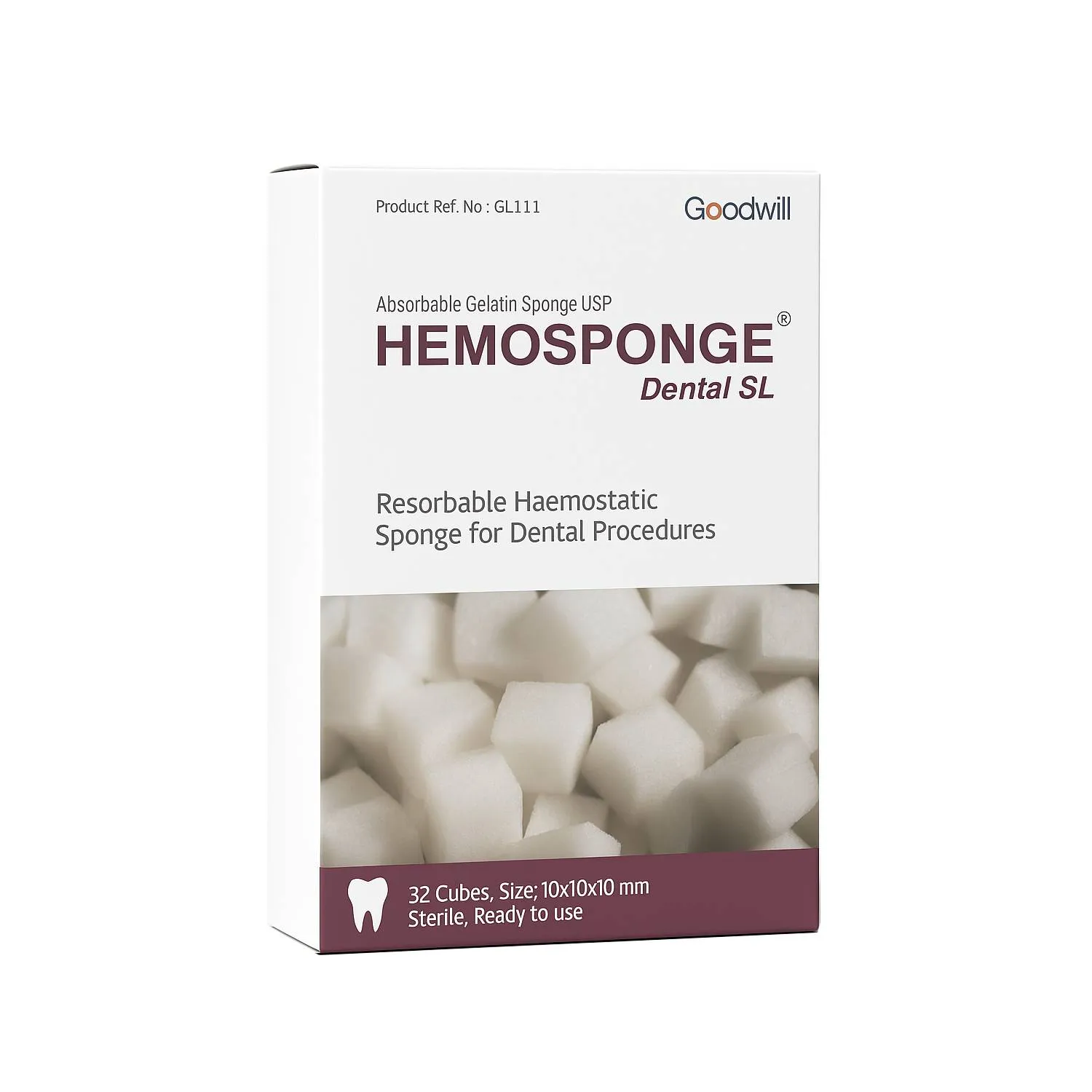 Goodwill Hemosponge 10x10x10 MM Absorbable Gelatin Sponge 32/pk - GL111