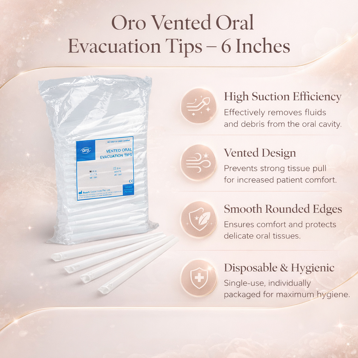 Oro Vented Oral Evacuation Tips - 6 inches (Pack of 100)