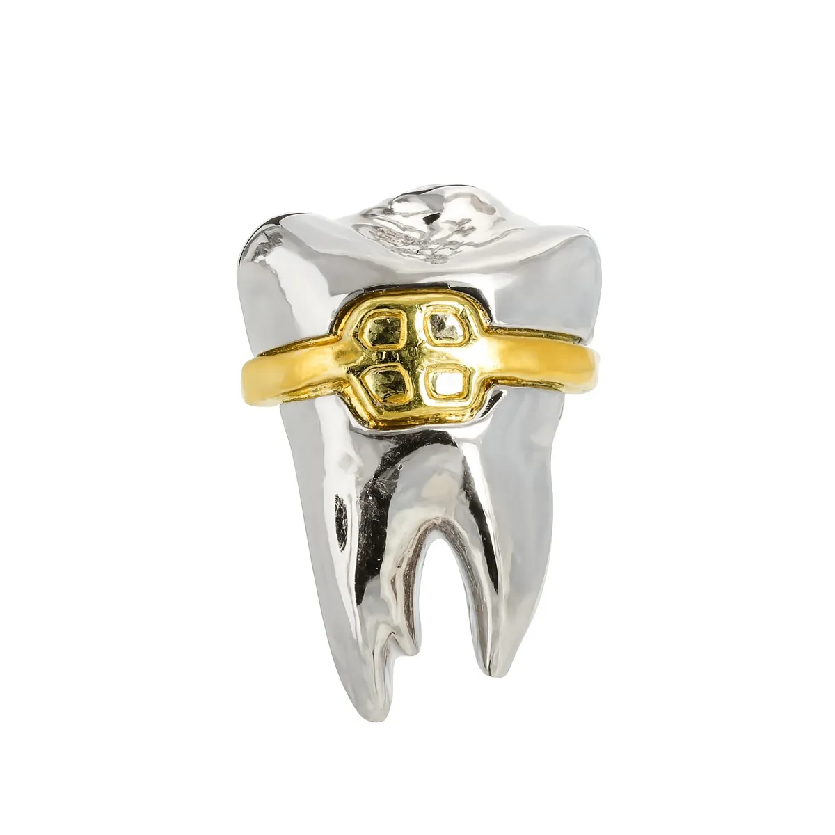 iDentical Silver Crown With Golden Bracket Tooth Shape Brooch - Pack of 1 (ZYR-7491)
