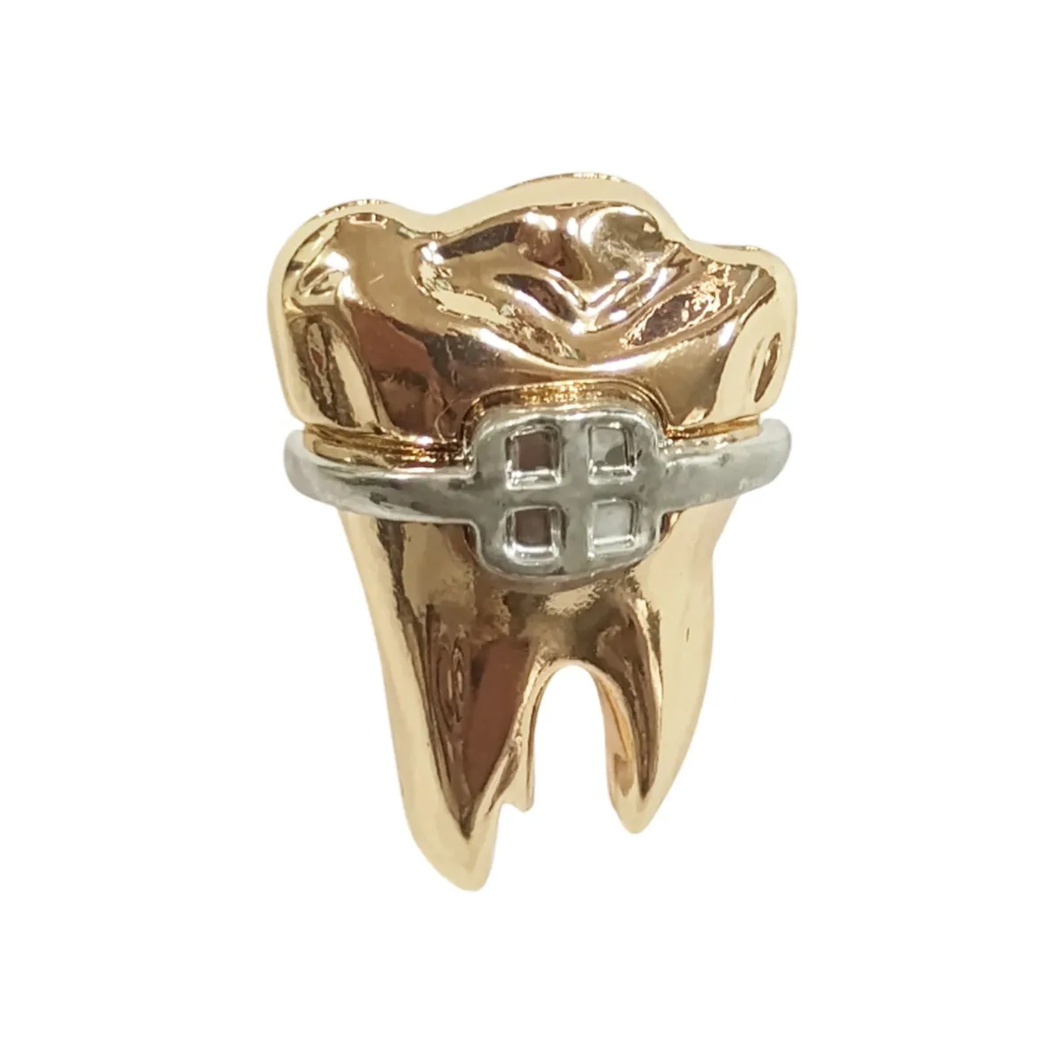 iDentical Golden Crown With Silver Bracket Tooth Shape Brooch - Pack of 1 (ZYR-7490)