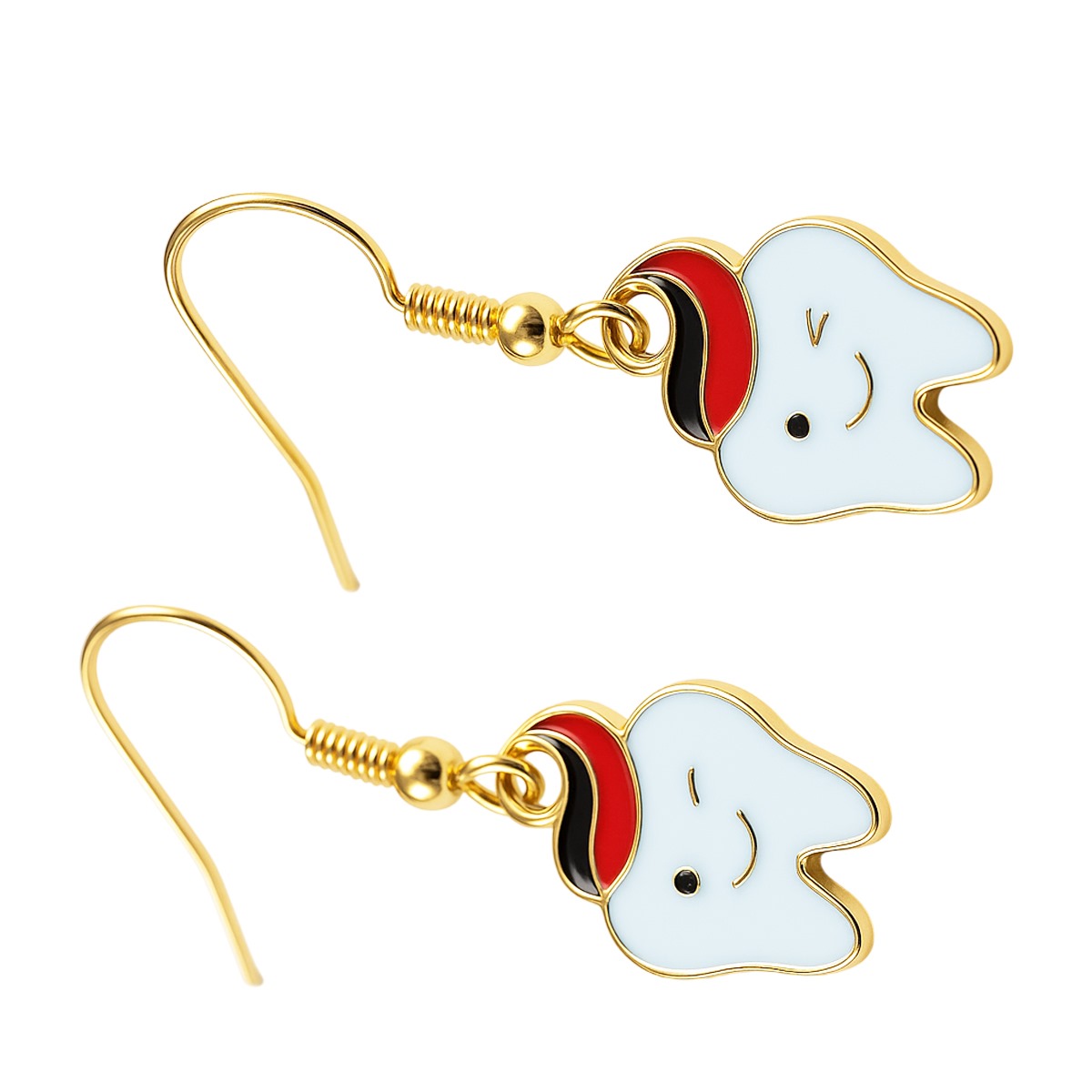 IDentical Tooth Shape Dangler Earrings With Smiley Design Red– Set Of 1  (ZYR-4083-1)