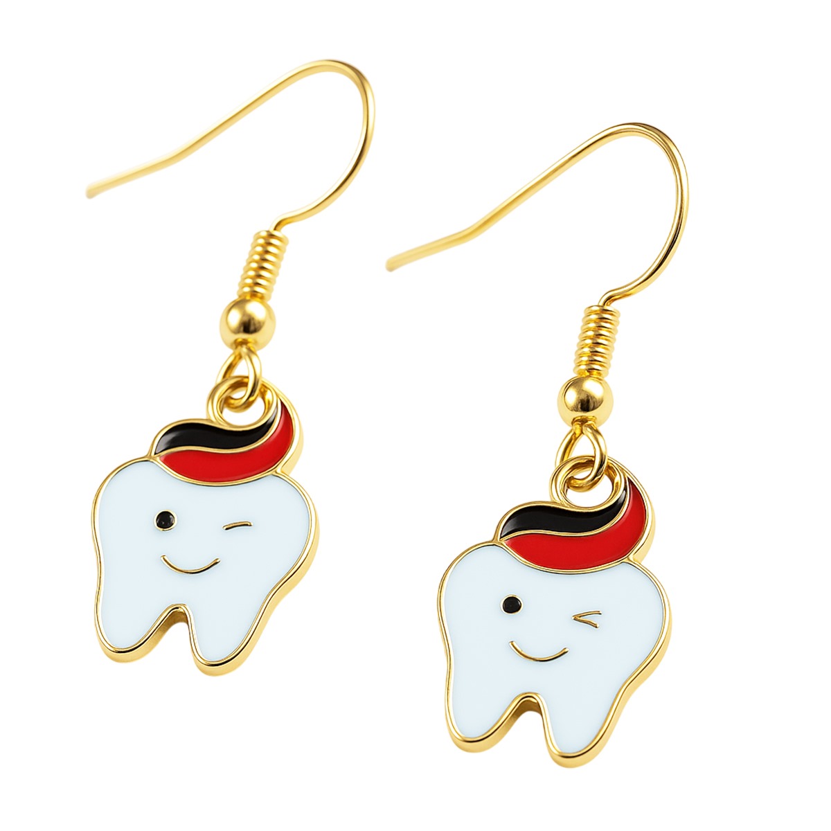 IDentical Tooth Shape Dangler Earrings With Smiley Design Red– Set Of 1  (ZYR-4083-1)