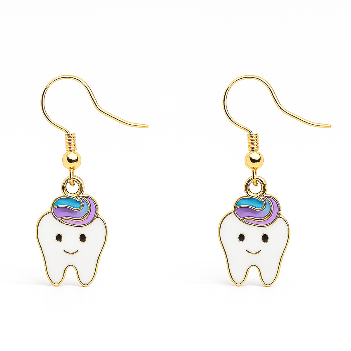 iDentical Tooth Shape Dangler Earrings With Smiley Design Purple – Set Of 1  (ZYR-4083-1)