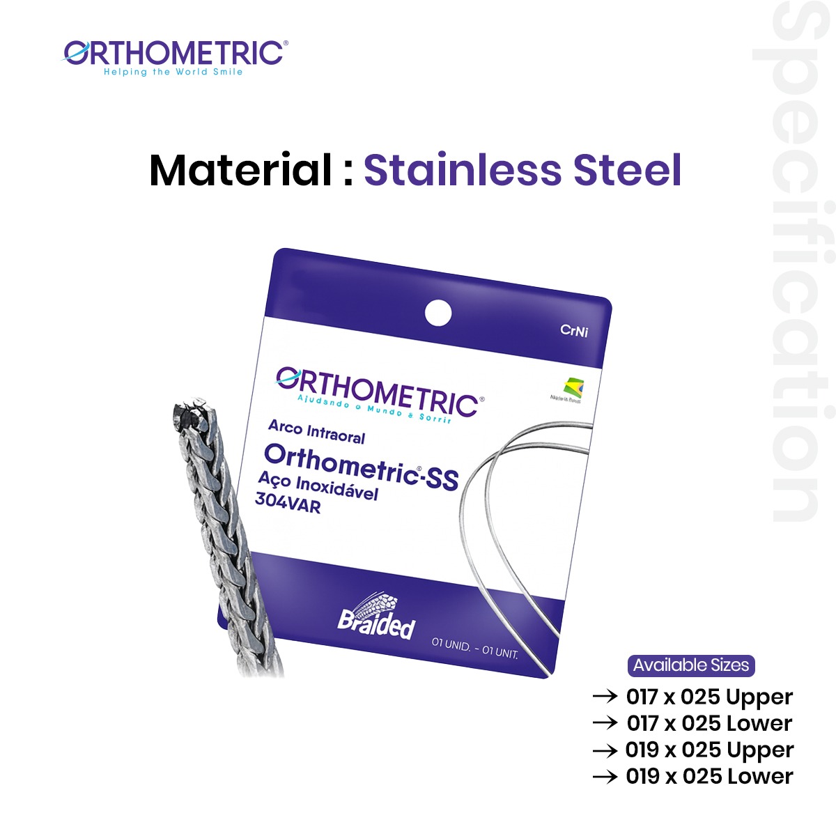 OrthoMetric Braided Eight Strand Woven SS Archwire - Rectangular (10/Pk)