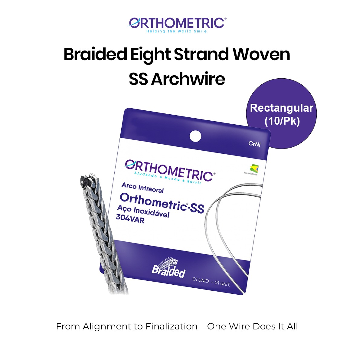 OrthoMetric Braided Eight Strand Woven SS Archwire - Rectangular (10/Pk)