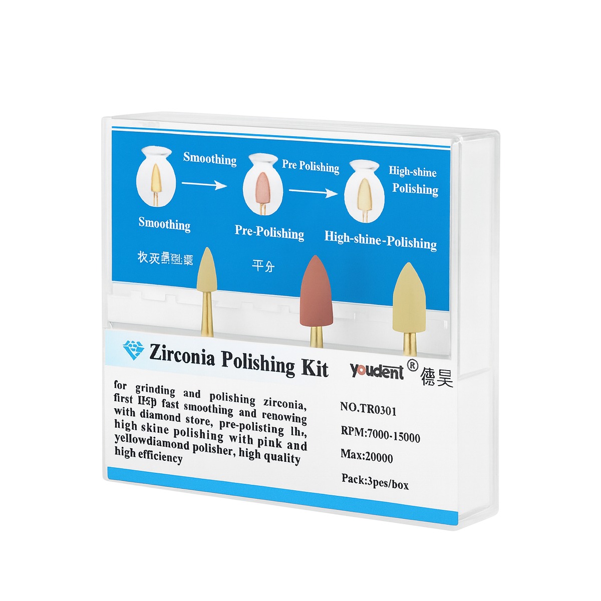 Youdent Zirconia Grinding And Polishing Assorted Kit RA (TR0301)