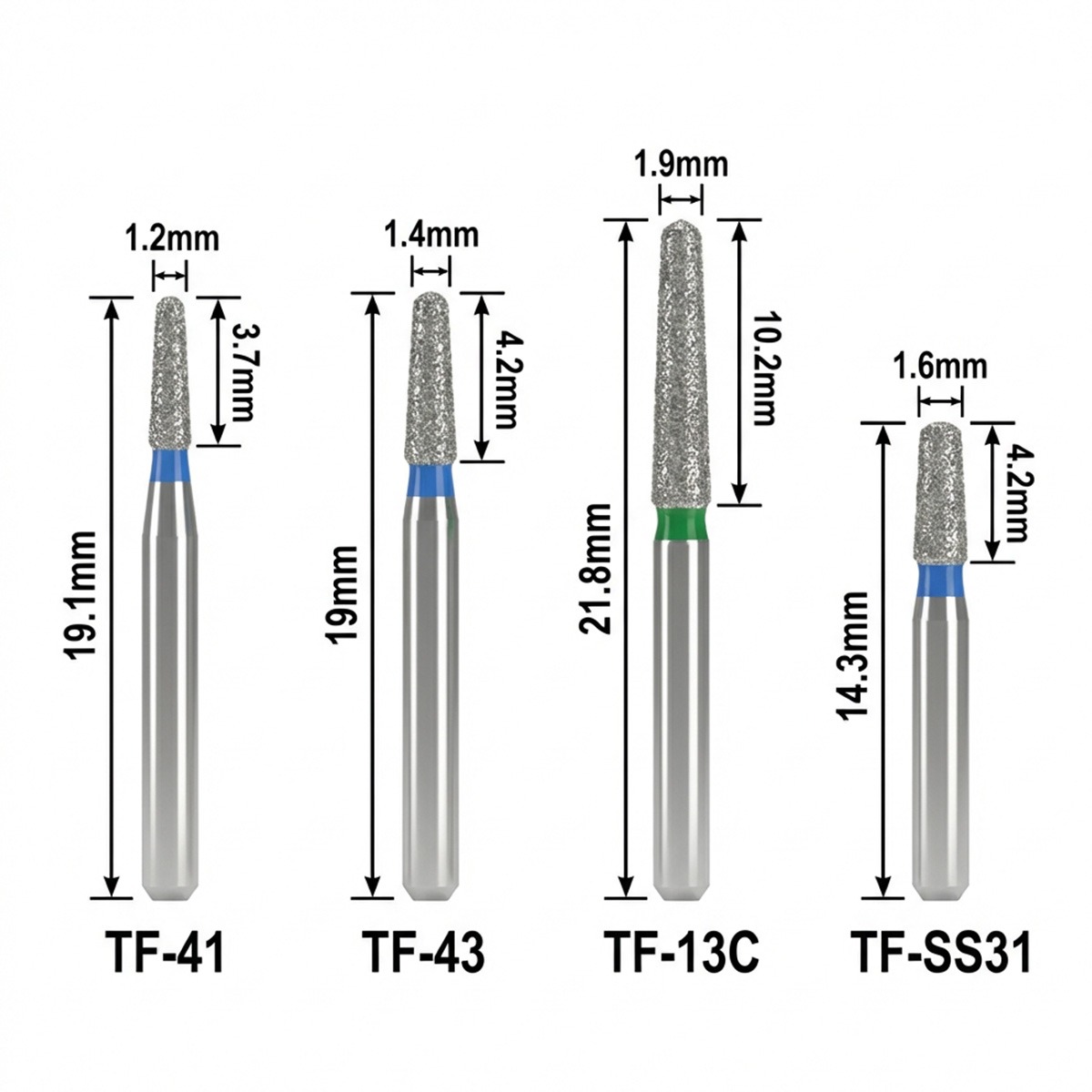 Mani Diamond Airotor Burs - Taper Flat End / Tf Series