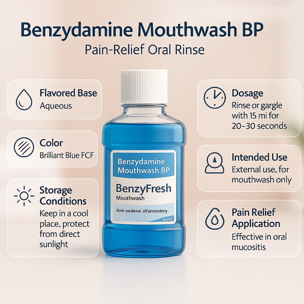Vasa Benzyfresh Benzydamine Mouthwash 0.15% (Pack of 10)