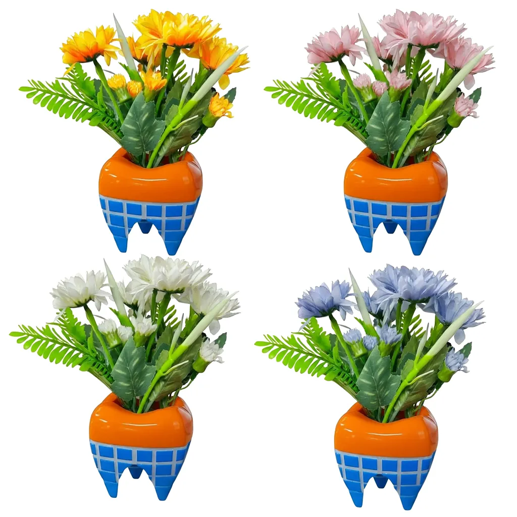 IDENTical Happy Molar Flower Pots With Artificial Daisies