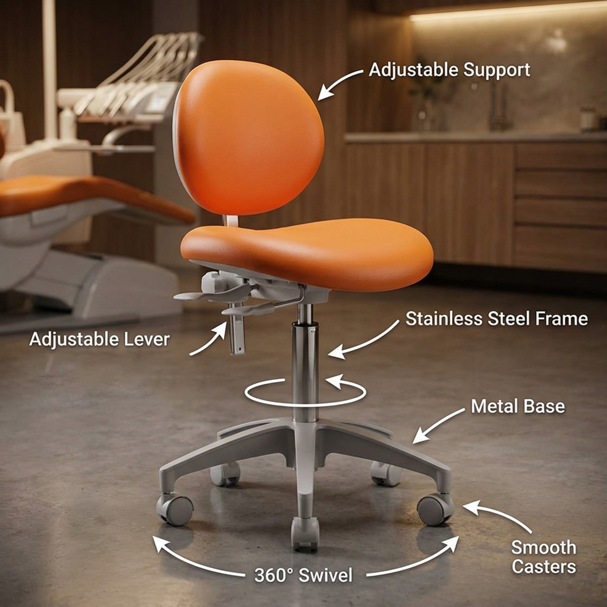 Sparedent Dental Stool With Backrest and Metal Base