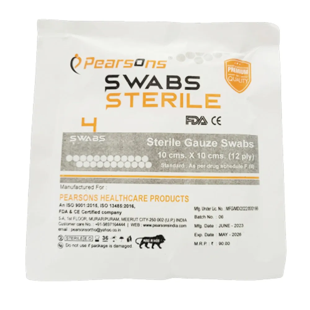 Pearsons Sterile Gauge Swabs 10cm x 10cm | 12Ply | Pack of 1 | 4/Pk