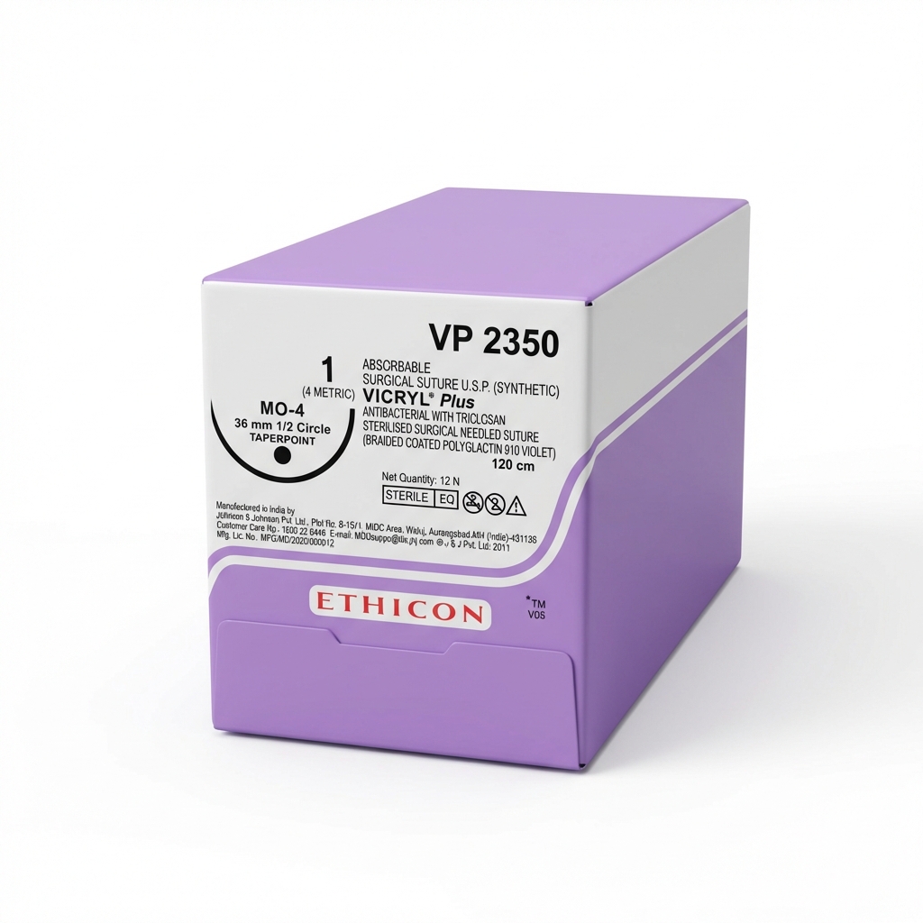 Ethicon Vicryl Plus # 1 Absorbable Violet Braided Suture (VP 2350) (Pack Of 12)