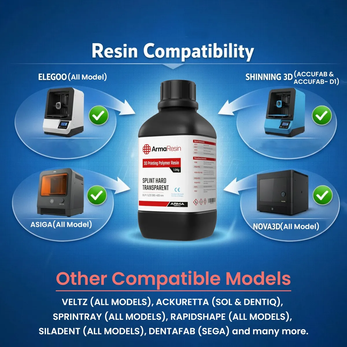 Arma Dental 3D Printing Resin - Splint Hard (1 KG) - Transparent