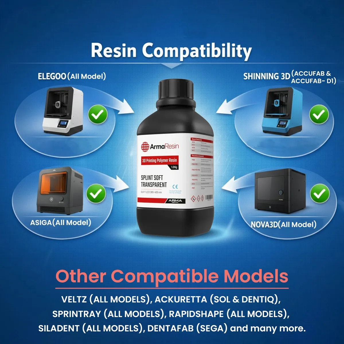 Arma Dental 3D Printing Resin - Splint Soft (1 KG) - Transparent