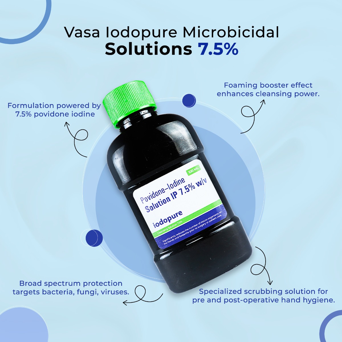 Vasa Iodopure Microbicidal Solutions 7.5% (Pack of 10) (Short Expiry 06-2026)