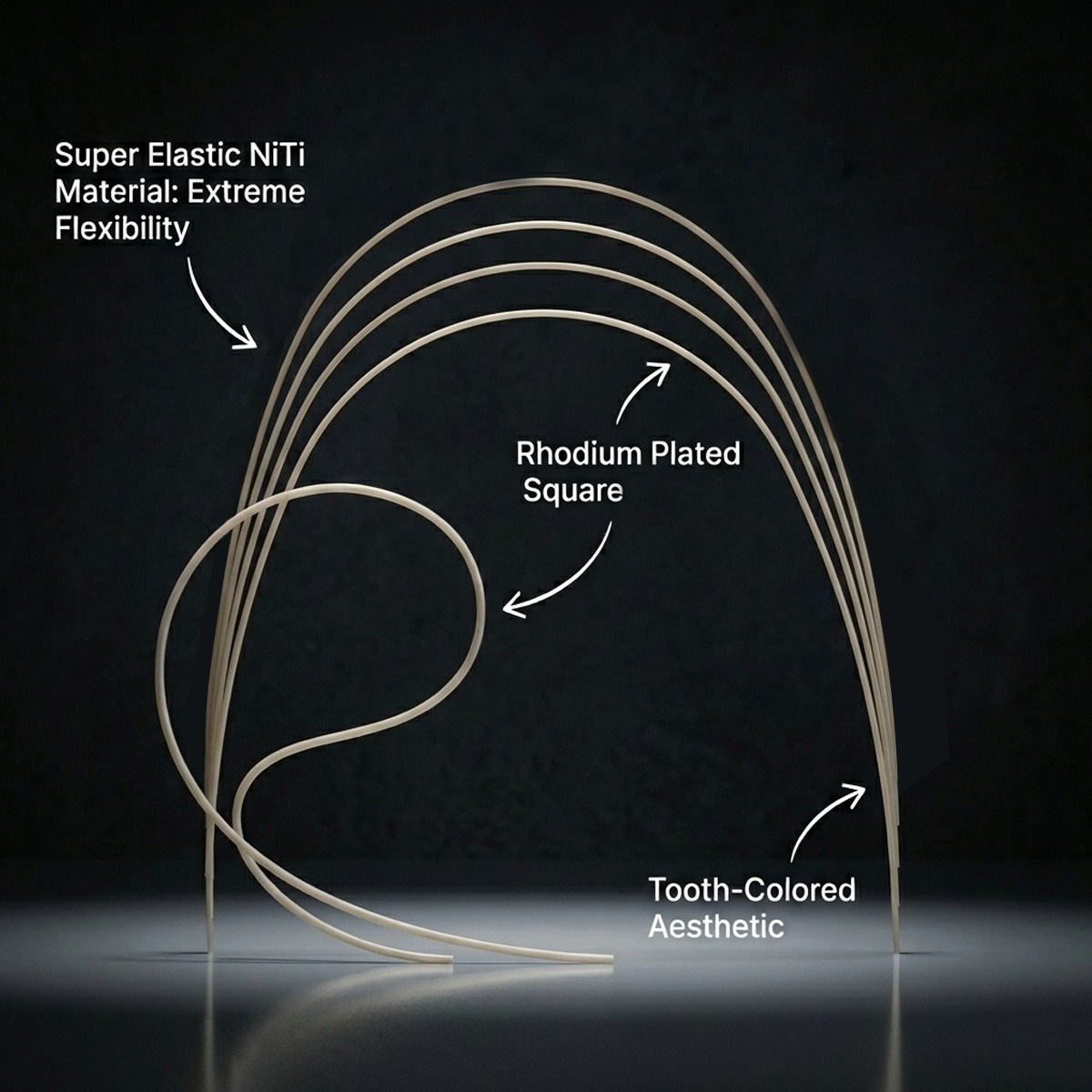 OrthoMetric Flexy NiTi Super Elastic Esthetic Rhodium Plated Archwires - Square (1/Pk)