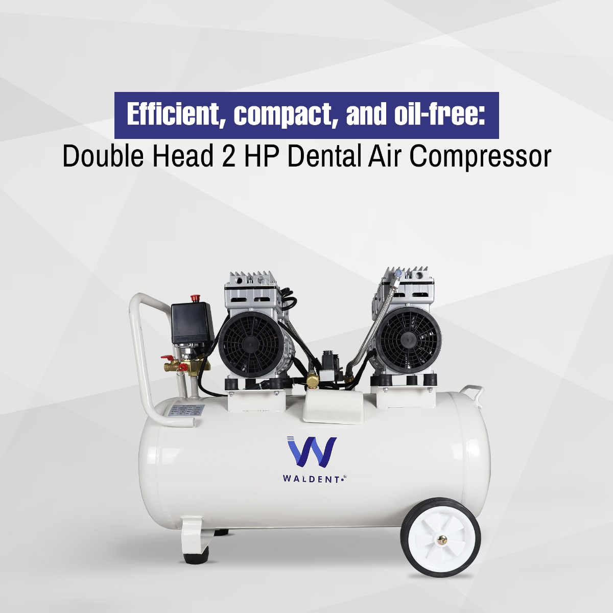 Waldent Double Head Dental Air Compressor Oil Free 2 Hp - Cylindrical Tank (WAC-200-DH-CT)