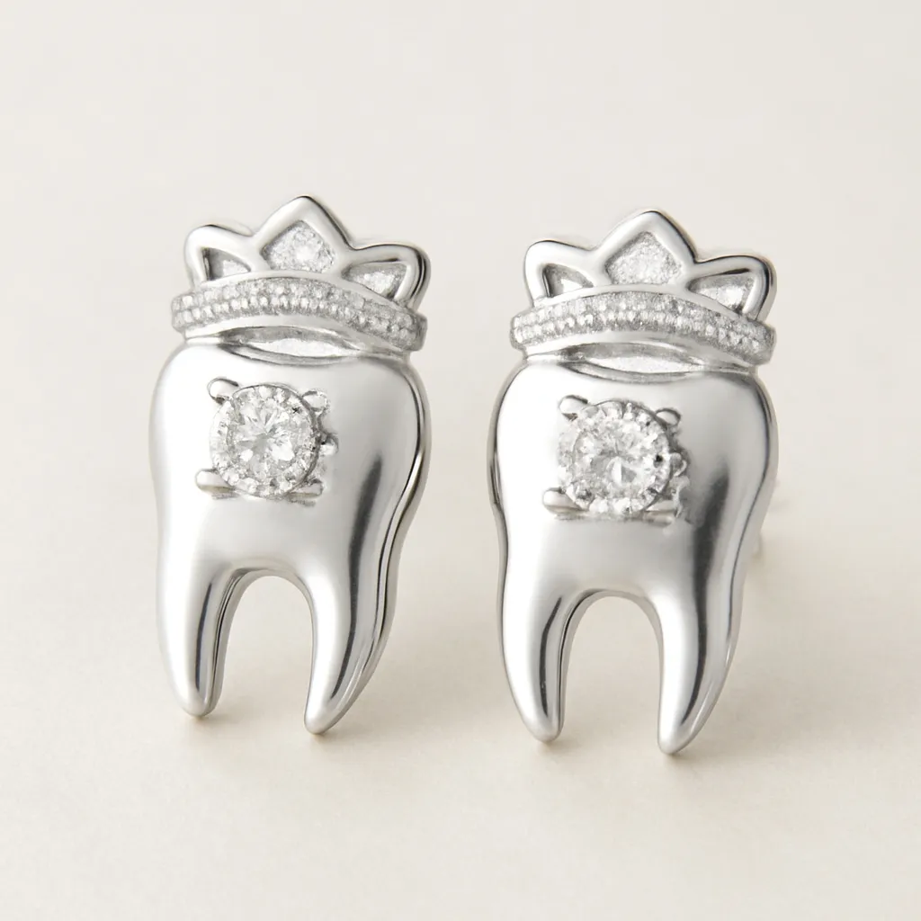 iDentical Silver Crown With Diamond Tooth Shape Earrings - Pack Of 1 (ZYR-4074)