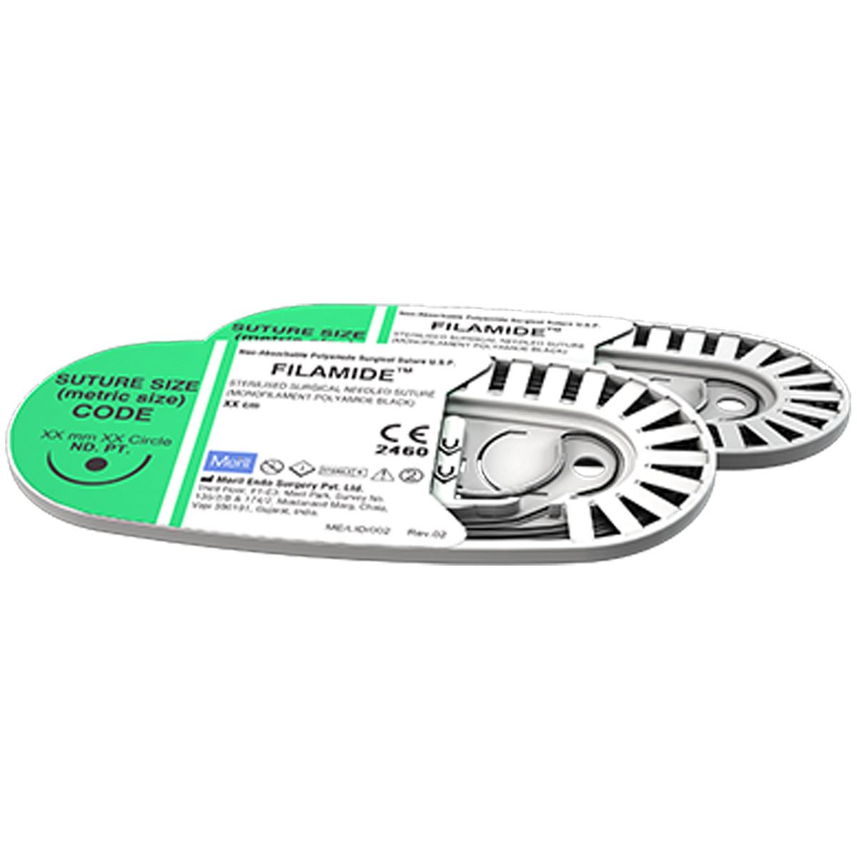 Meril Filamide #2-0 Polyamide Suture (NYL20 3336XL) - Pack of 12