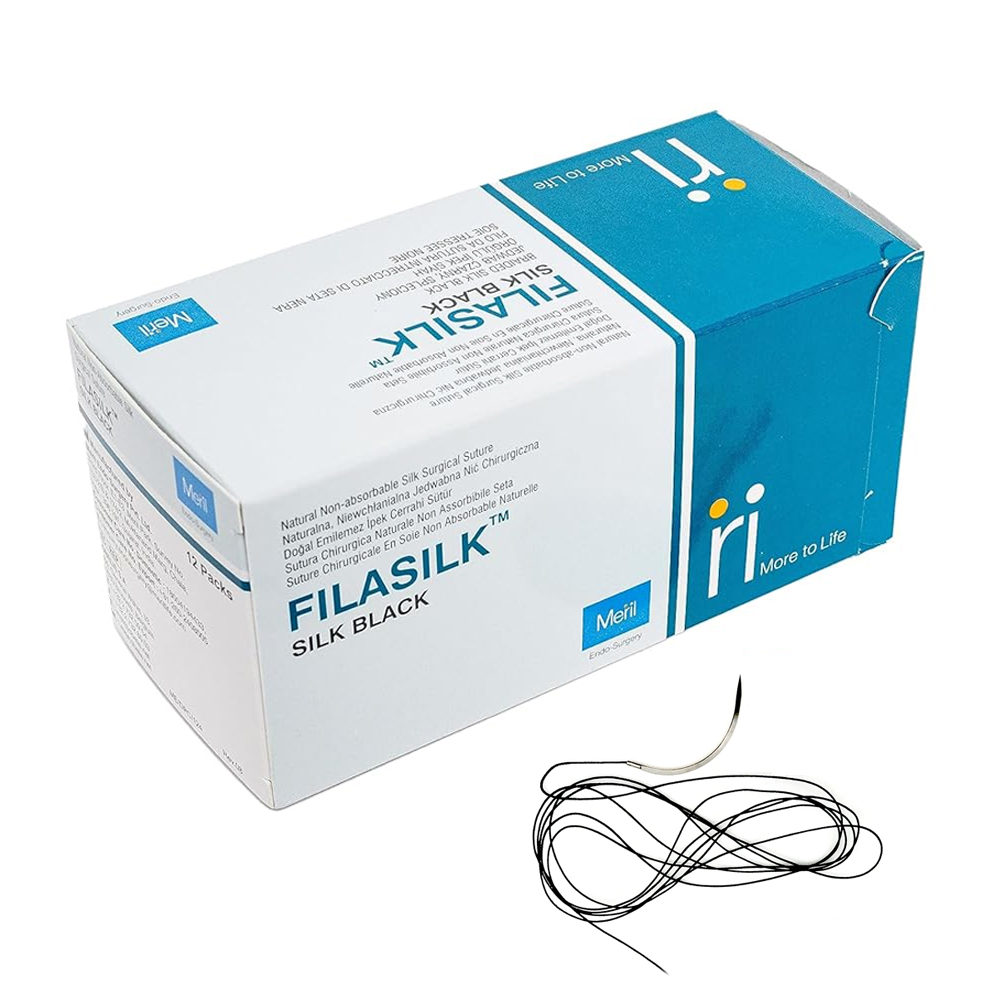 Meril Filasilk #3-0 Black Braided Silk Suture (SLK30 5070) - Pack of 12