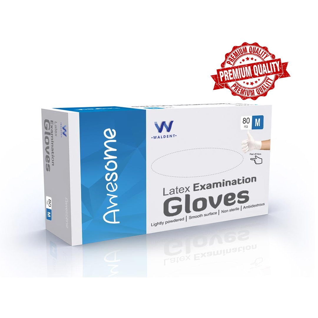 Waldent Latex Premium Examination Gloves (Pack of 80)