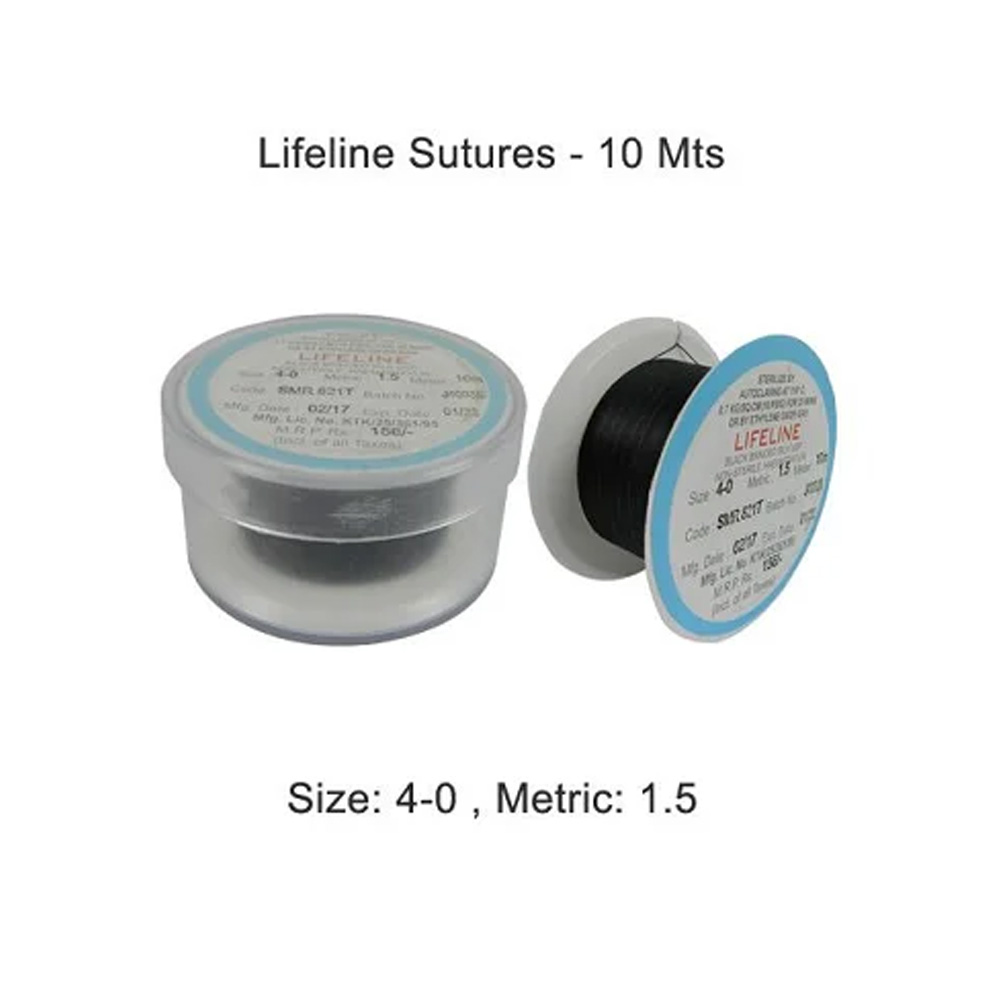 Lifeline Sutures (Black Braided Silk) #4-0 (SMR-821T) 10 Mts