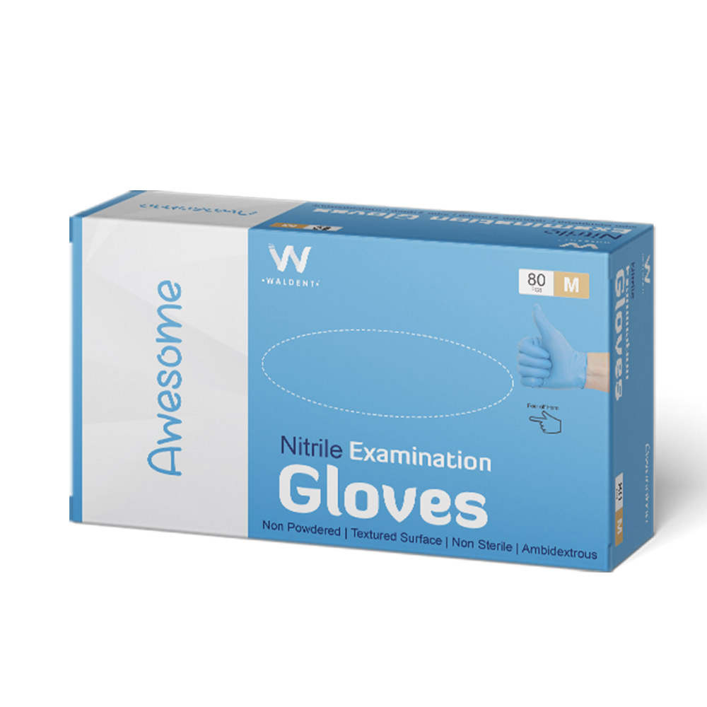 Waldent Nitrile Examination Gloves Blue - Medium (Pack of 80 Pcs)