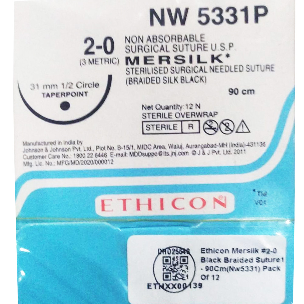 Ethicon Mersilk #2-0 Black Braided Suture1 - 90cm (Nw 5331P) Pack Of 12