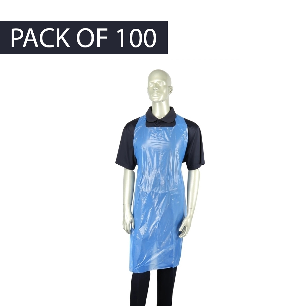 Disposable Plastic Apron - Blue (Pack of 100)