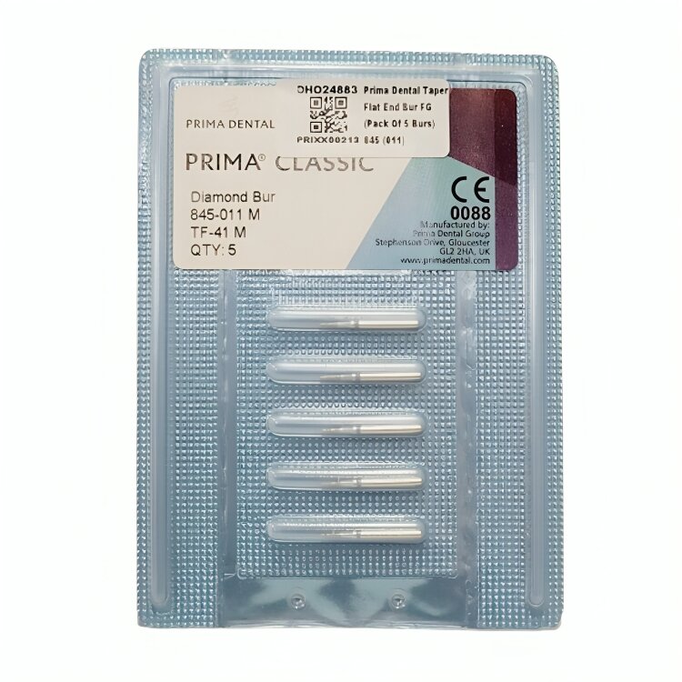 Prima Dental Taper Flat End Bur FG (Pack Of 5 Burs) 845 (011)