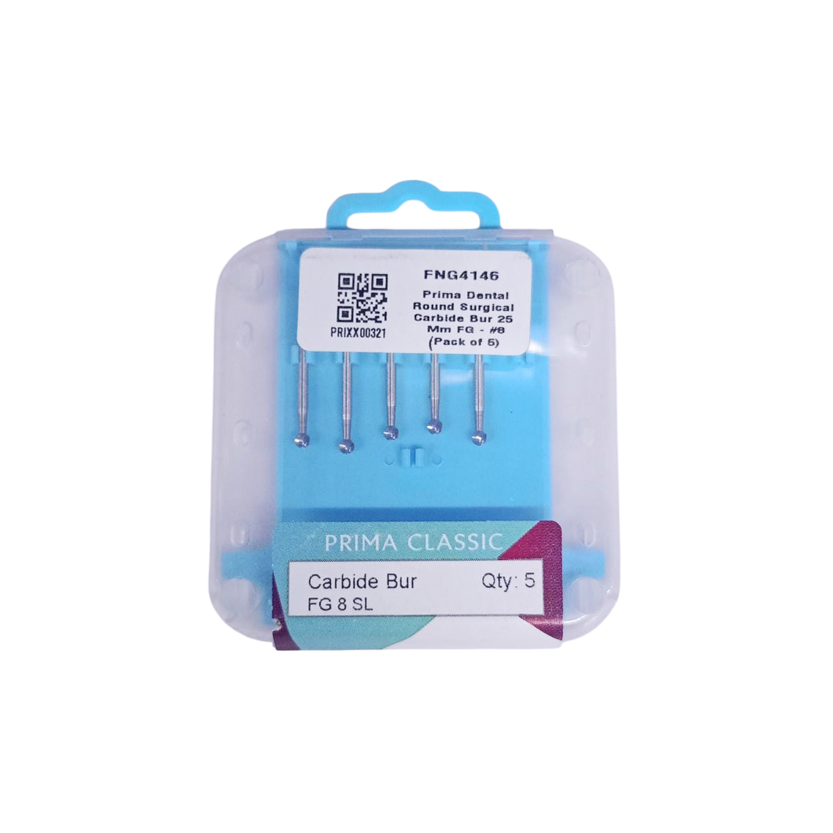 Prima Dental Round Surgical Carbide Bur 25 Mm FG - #8 (Pack of 5)