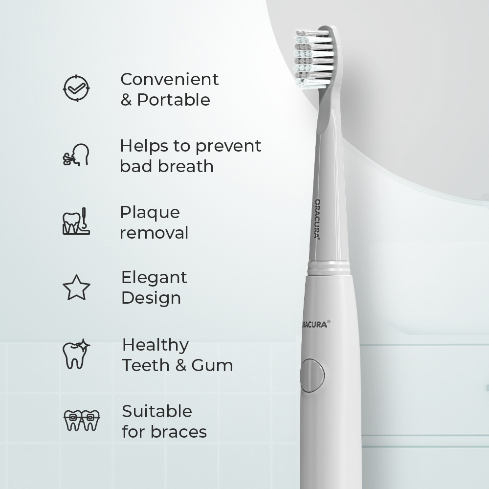 Oracura SB100 Sonic Lite Electric Battery Operated Toothbrush Grey (SB100GY)
