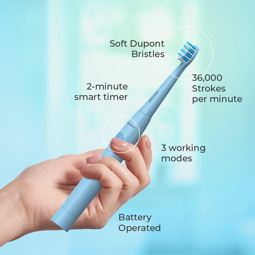 Oracura SB100 Sonic Lite Electric Battery Operated Toothbrush Blue (SB100BE)