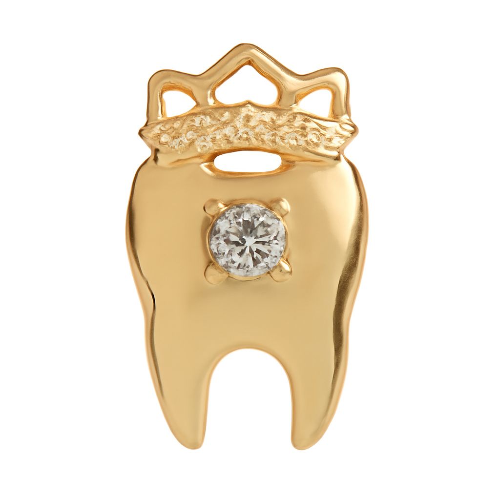 iDentical Golden Crown With Diamond Tooth Shape Earrings - Pack Of 1 (ZYR-4073)