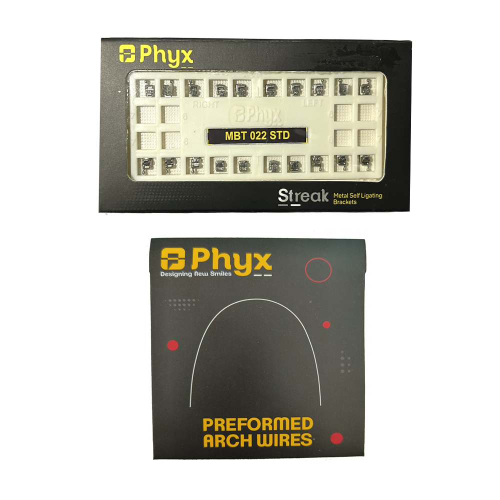 Phyx Streak Metal Self Ligating Brackets MBT 022 With Wire 4 Set of Wires (4 CuNiTi Set)