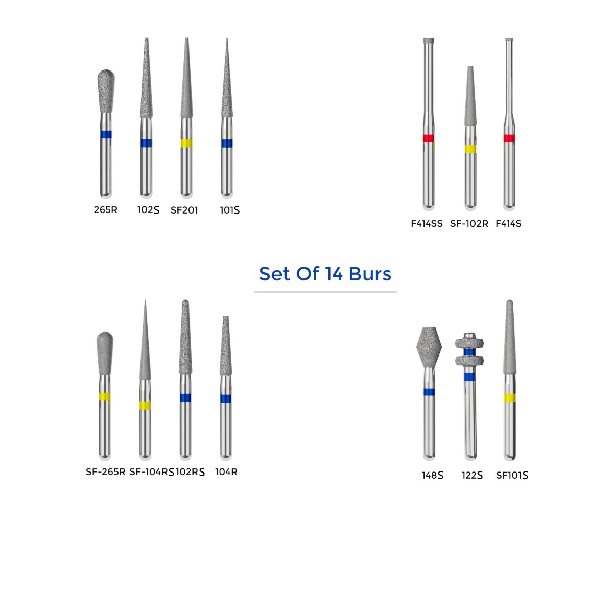 Superendo Crown Preparation Short Shank Diamond Bur Kit